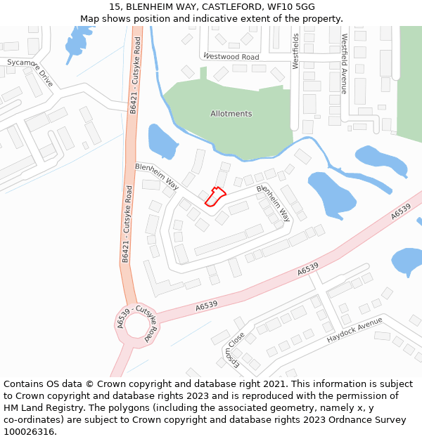 15, BLENHEIM WAY, CASTLEFORD, WF10 5GG: Location map and indicative extent of plot