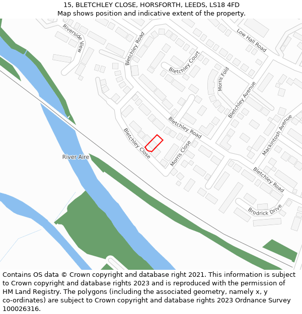 15, BLETCHLEY CLOSE, HORSFORTH, LEEDS, LS18 4FD: Location map and indicative extent of plot