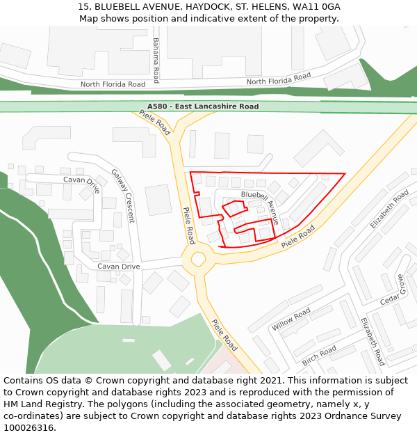 15, BLUEBELL AVENUE, HAYDOCK, ST HELENS, WA11 0GA: Location map and indicative extent of plot