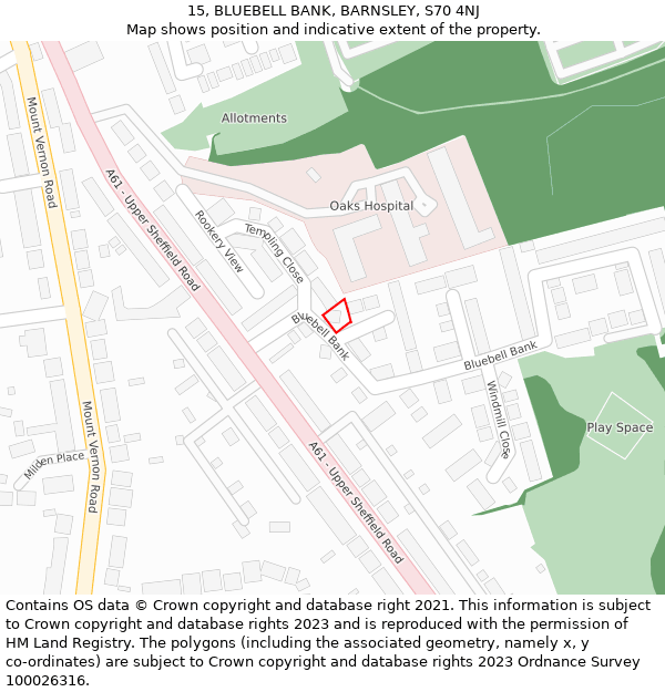 15, BLUEBELL BANK, BARNSLEY, S70 4NJ: Location map and indicative extent of plot