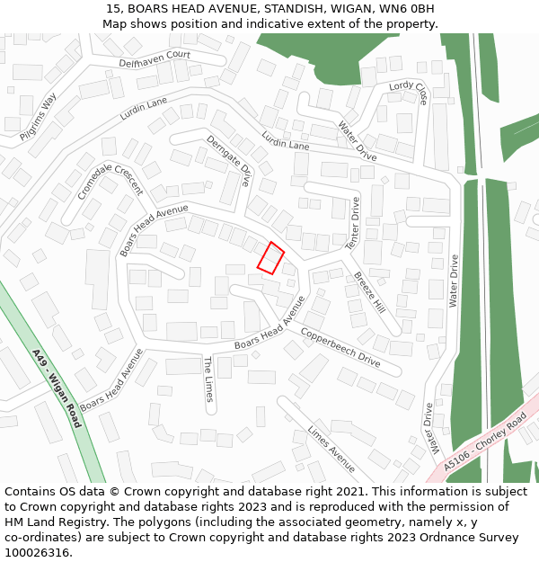 15, BOARS HEAD AVENUE, STANDISH, WIGAN, WN6 0BH: Location map and indicative extent of plot