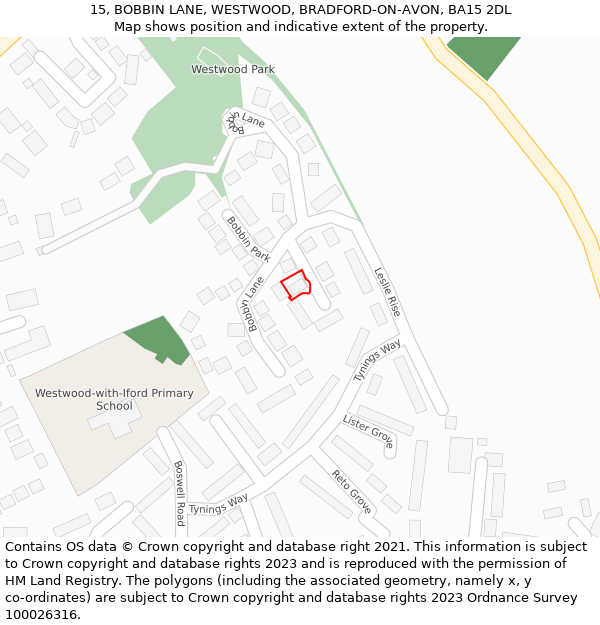 15, BOBBIN LANE, WESTWOOD, BRADFORD-ON-AVON, BA15 2DL: Location map and indicative extent of plot