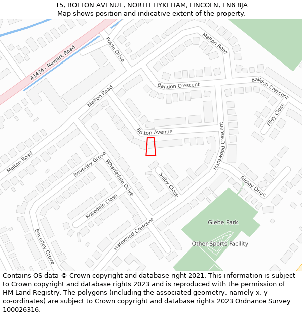 15, BOLTON AVENUE, NORTH HYKEHAM, LINCOLN, LN6 8JA: Location map and indicative extent of plot