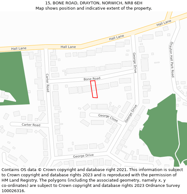 15, BONE ROAD, DRAYTON, NORWICH, NR8 6EH: Location map and indicative extent of plot