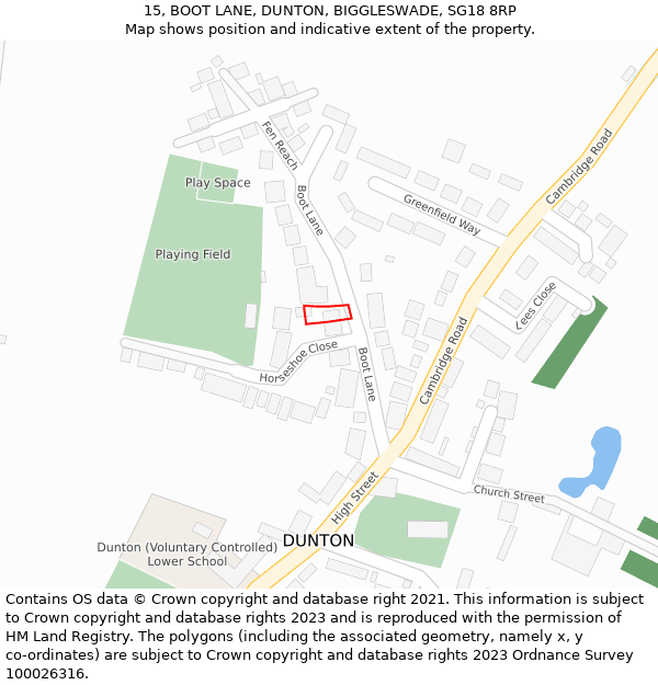 15, BOOT LANE, DUNTON, BIGGLESWADE, SG18 8RP: Location map and indicative extent of plot