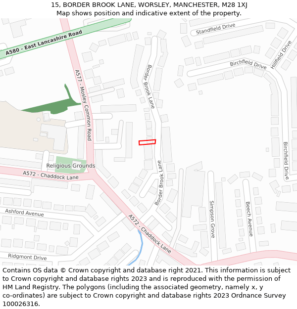 15, BORDER BROOK LANE, WORSLEY, MANCHESTER, M28 1XJ: Location map and indicative extent of plot