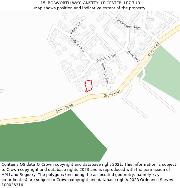 15, BOSWORTH WAY, ANSTEY, LEICESTER, LE7 7UB: Location map and indicative extent of plot