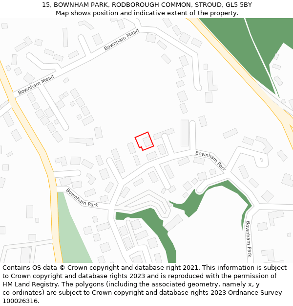 15, BOWNHAM PARK, RODBOROUGH COMMON, STROUD, GL5 5BY: Location map and indicative extent of plot