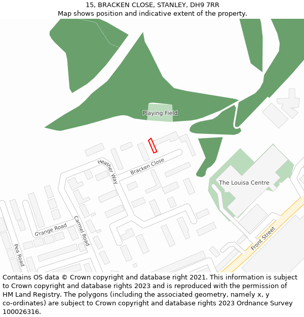 15, BRACKEN CLOSE, STANLEY, DH9 7RR: Location map and indicative extent of plot