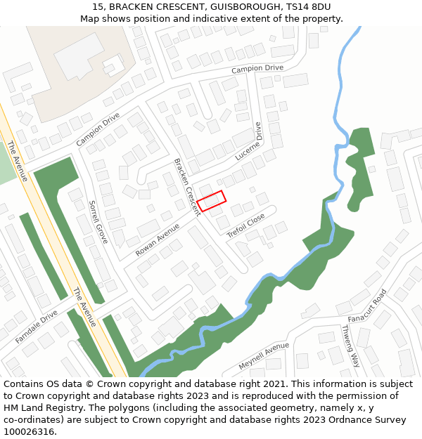 15, BRACKEN CRESCENT, GUISBOROUGH, TS14 8DU: Location map and indicative extent of plot