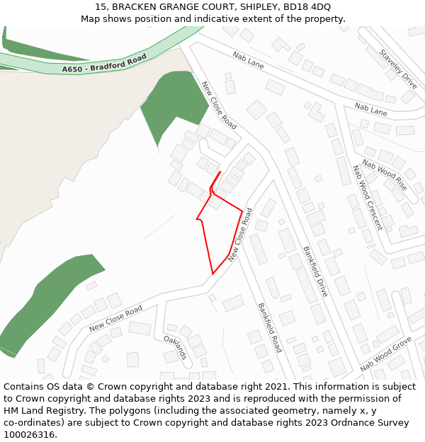 15, BRACKEN GRANGE COURT, SHIPLEY, BD18 4DQ: Location map and indicative extent of plot