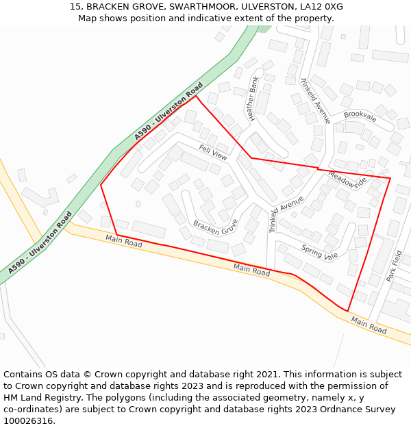 15, BRACKEN GROVE, SWARTHMOOR, ULVERSTON, LA12 0XG: Location map and indicative extent of plot