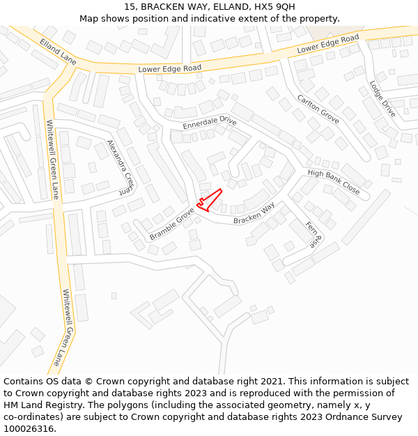 15, BRACKEN WAY, ELLAND, HX5 9QH: Location map and indicative extent of plot
