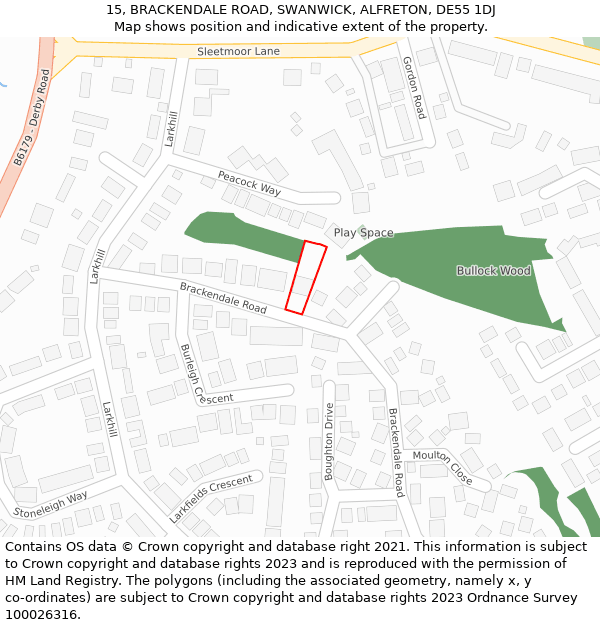 15, BRACKENDALE ROAD, SWANWICK, ALFRETON, DE55 1DJ: Location map and indicative extent of plot