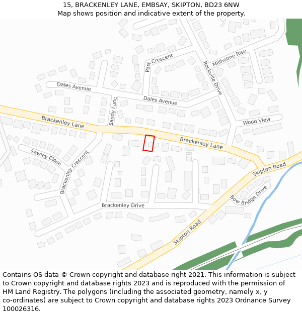 15, BRACKENLEY LANE, EMBSAY, SKIPTON, BD23 6NW: Location map and indicative extent of plot