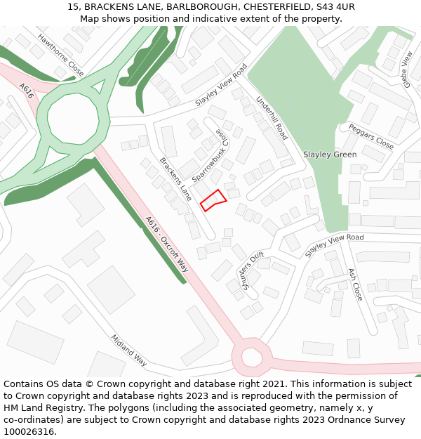 15, BRACKENS LANE, BARLBOROUGH, CHESTERFIELD, S43 4UR: Location map and indicative extent of plot