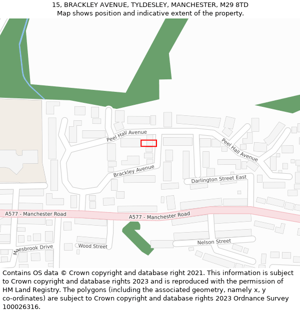 15, BRACKLEY AVENUE, TYLDESLEY, MANCHESTER, M29 8TD: Location map and indicative extent of plot