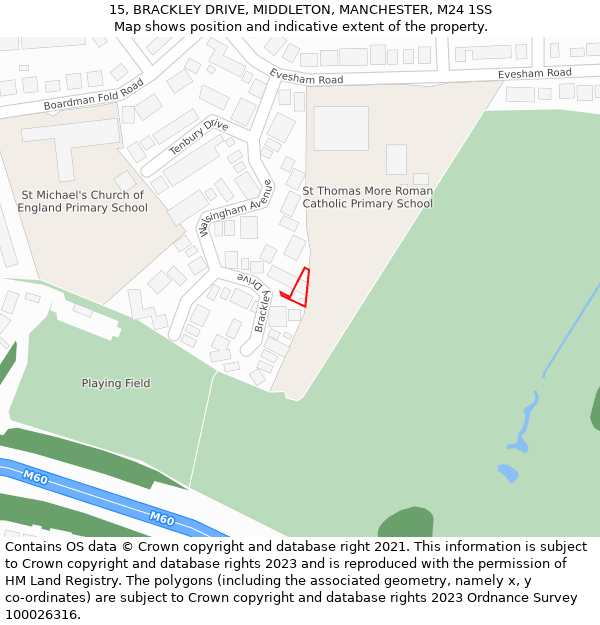 15, BRACKLEY DRIVE, MIDDLETON, MANCHESTER, M24 1SS: Location map and indicative extent of plot