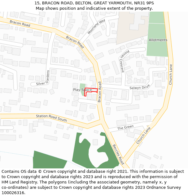 15, BRACON ROAD, BELTON, GREAT YARMOUTH, NR31 9PS: Location map and indicative extent of plot