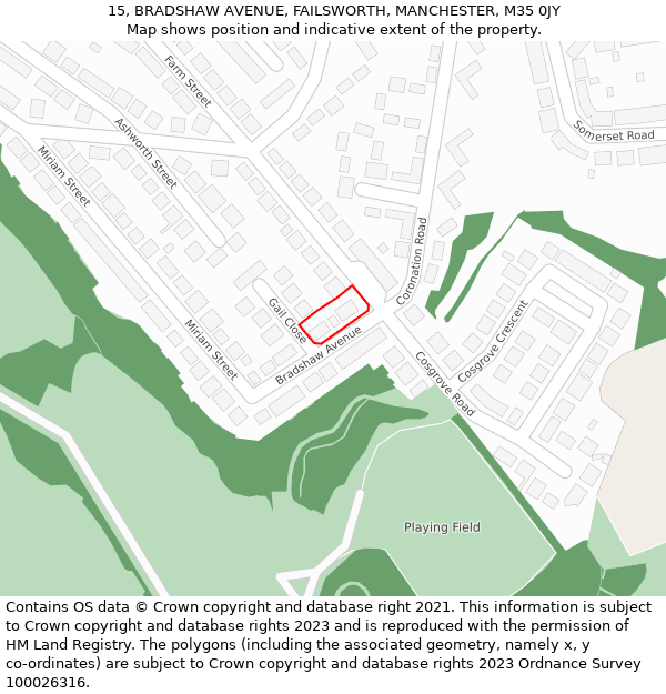 15, BRADSHAW AVENUE, FAILSWORTH, MANCHESTER, M35 0JY: Location map and indicative extent of plot