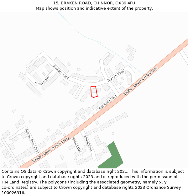 15, BRAKEN ROAD, CHINNOR, OX39 4FU: Location map and indicative extent of plot