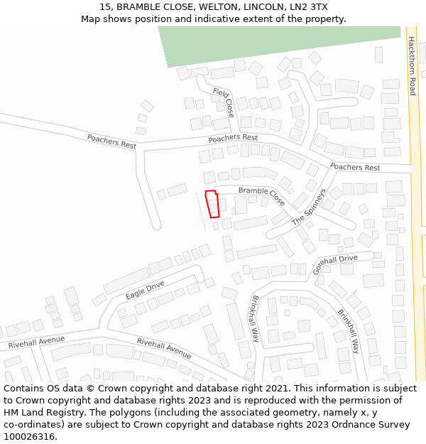 15, BRAMBLE CLOSE, WELTON, LINCOLN, LN2 3TX: Location map and indicative extent of plot