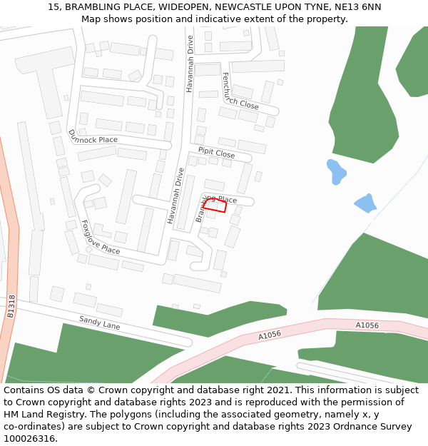 15, BRAMBLING PLACE, WIDEOPEN, NEWCASTLE UPON TYNE, NE13 6NN: Location map and indicative extent of plot