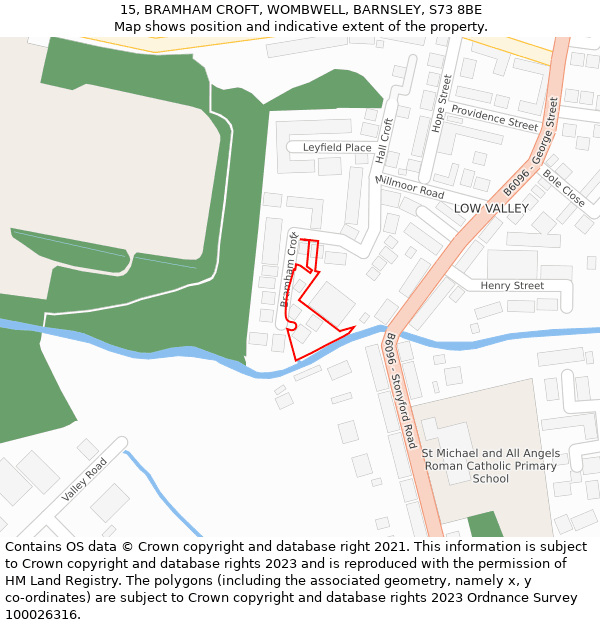 15, BRAMHAM CROFT, WOMBWELL, BARNSLEY, S73 8BE: Location map and indicative extent of plot