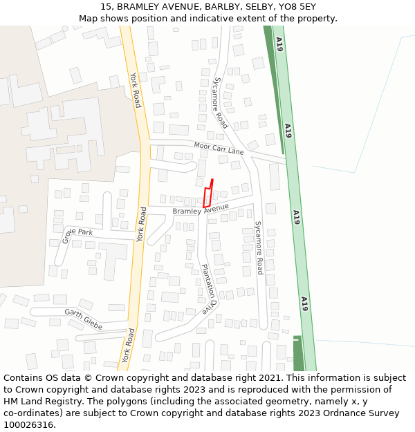 15, BRAMLEY AVENUE, BARLBY, SELBY, YO8 5EY: Location map and indicative extent of plot