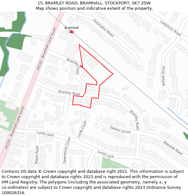 15, BRAMLEY ROAD, BRAMHALL, STOCKPORT, SK7 2DW: Location map and indicative extent of plot