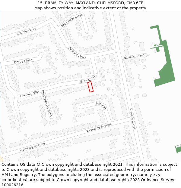 15, BRAMLEY WAY, MAYLAND, CHELMSFORD, CM3 6ER: Location map and indicative extent of plot