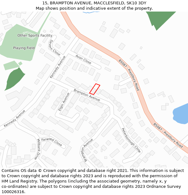 15, BRAMPTON AVENUE, MACCLESFIELD, SK10 3DY: Location map and indicative extent of plot