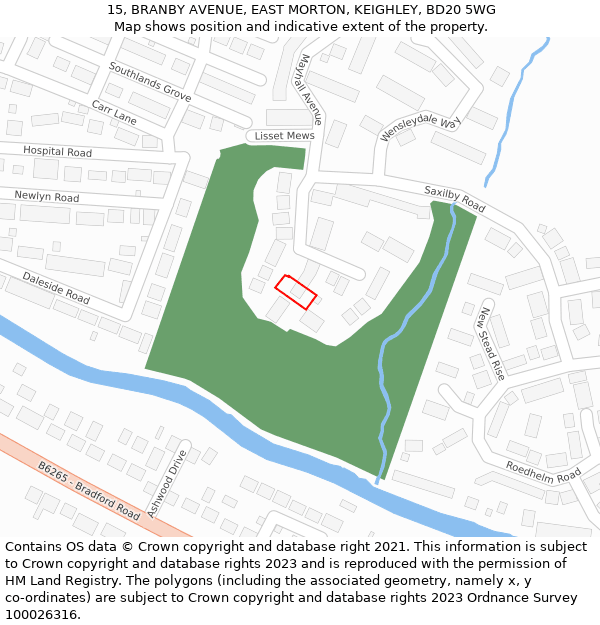 15, BRANBY AVENUE, EAST MORTON, KEIGHLEY, BD20 5WG: Location map and indicative extent of plot