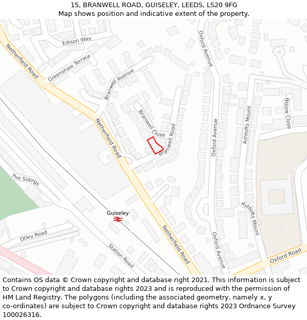 15, BRANWELL ROAD, GUISELEY, LEEDS, LS20 9FG: Location map and indicative extent of plot