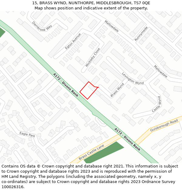 15, BRASS WYND, NUNTHORPE, MIDDLESBROUGH, TS7 0QE: Location map and indicative extent of plot