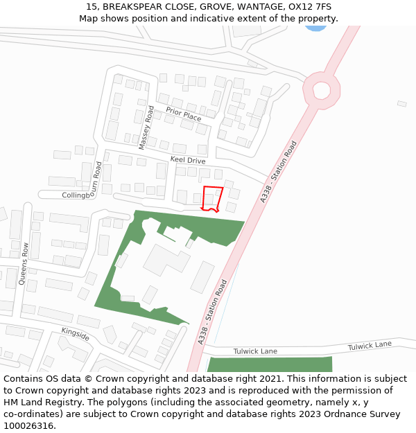 15, BREAKSPEAR CLOSE, GROVE, WANTAGE, OX12 7FS: Location map and indicative extent of plot