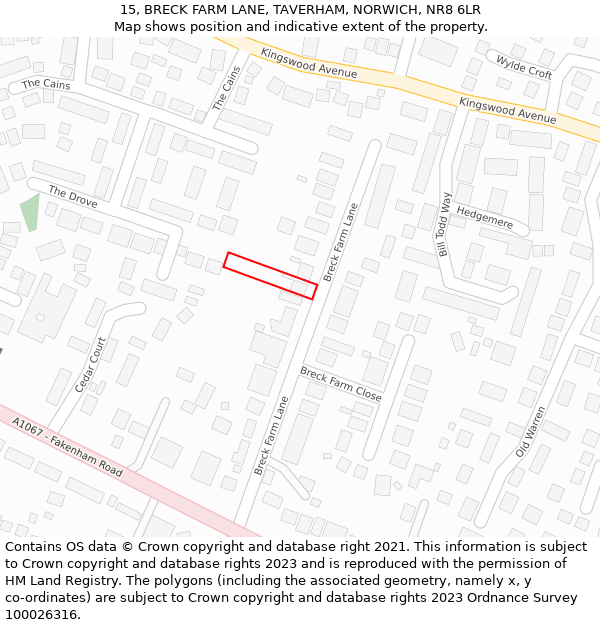 15, BRECK FARM LANE, TAVERHAM, NORWICH, NR8 6LR: Location map and indicative extent of plot