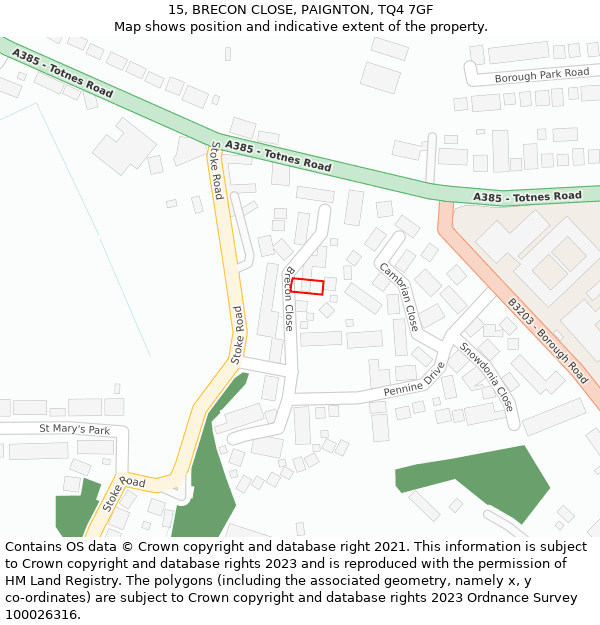 15, BRECON CLOSE, PAIGNTON, TQ4 7GF: Location map and indicative extent of plot