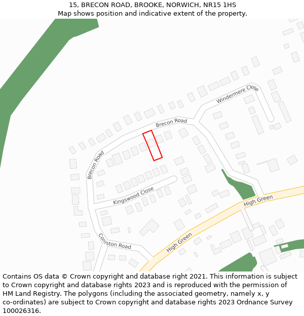 15, BRECON ROAD, BROOKE, NORWICH, NR15 1HS: Location map and indicative extent of plot