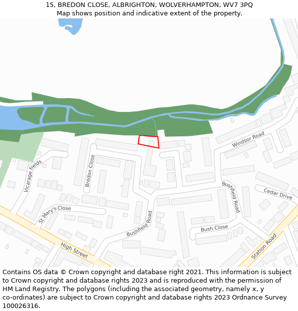 15, BREDON CLOSE, ALBRIGHTON, WOLVERHAMPTON, WV7 3PQ: Location map and indicative extent of plot