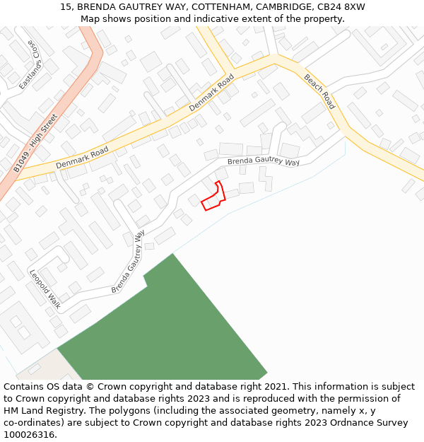 15, BRENDA GAUTREY WAY, COTTENHAM, CAMBRIDGE, CB24 8XW: Location map and indicative extent of plot