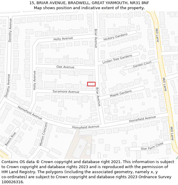 15, BRIAR AVENUE, BRADWELL, GREAT YARMOUTH, NR31 8NF: Location map and indicative extent of plot