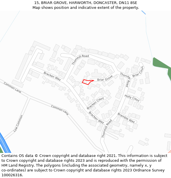 15, BRIAR GROVE, HARWORTH, DONCASTER, DN11 8SE: Location map and indicative extent of plot