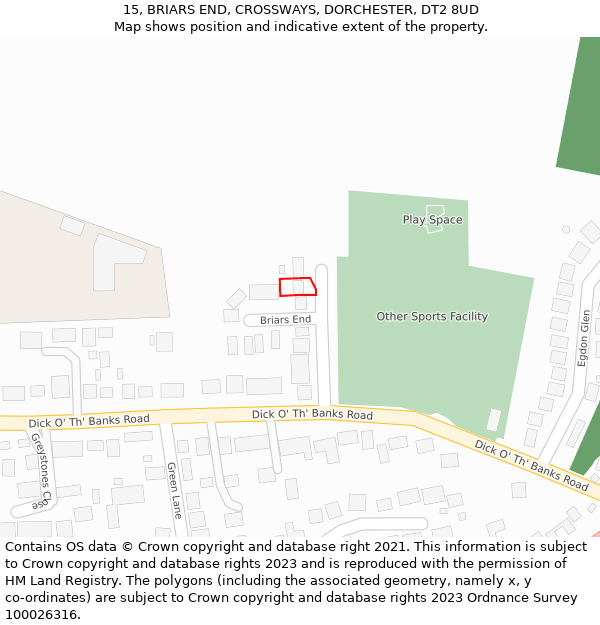 15, BRIARS END, CROSSWAYS, DORCHESTER, DT2 8UD: Location map and indicative extent of plot