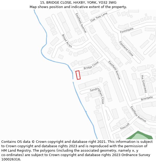 15, BRIDGE CLOSE, HAXBY, YORK, YO32 3WG: Location map and indicative extent of plot