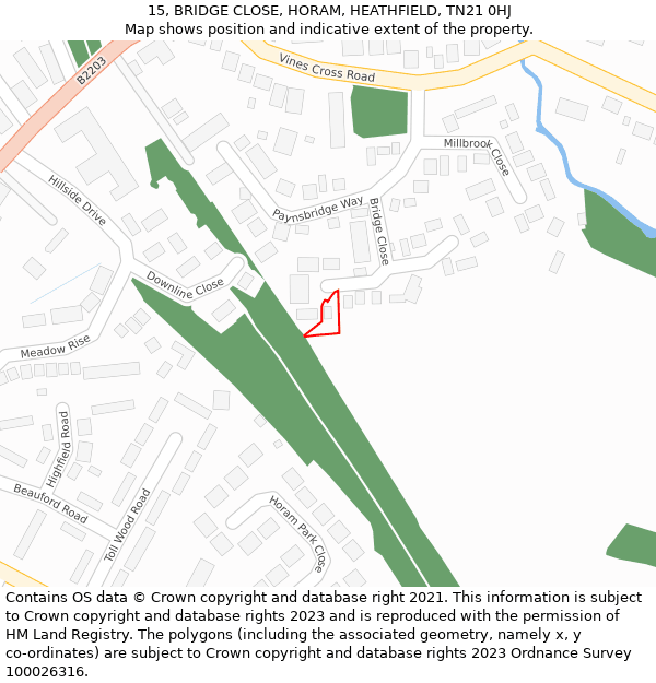 15, BRIDGE CLOSE, HORAM, HEATHFIELD, TN21 0HJ: Location map and indicative extent of plot