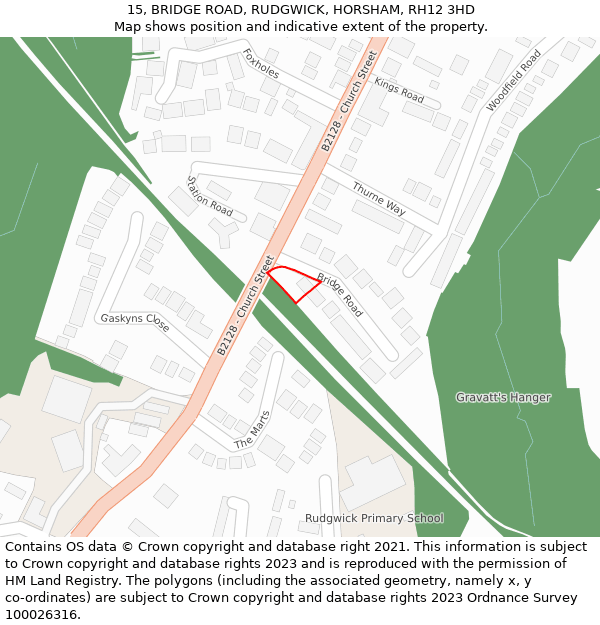 15, BRIDGE ROAD, RUDGWICK, HORSHAM, RH12 3HD: Location map and indicative extent of plot