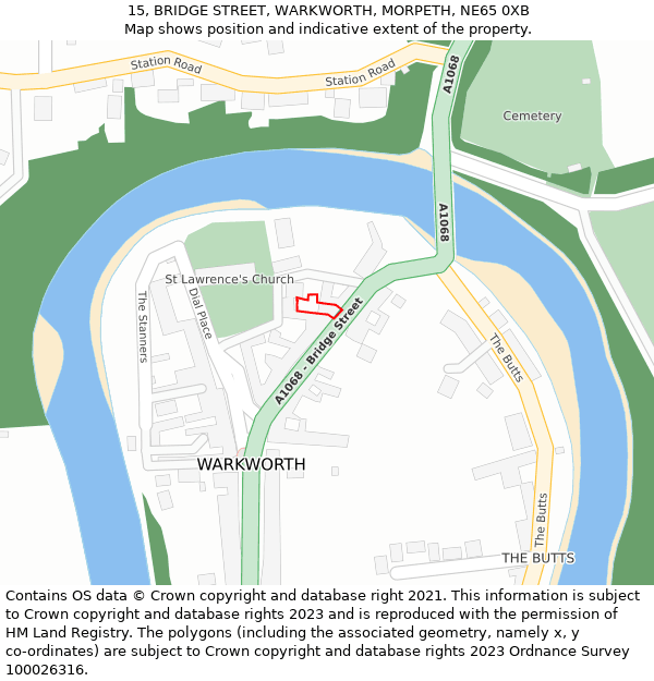 15, BRIDGE STREET, WARKWORTH, MORPETH, NE65 0XB: Location map and indicative extent of plot
