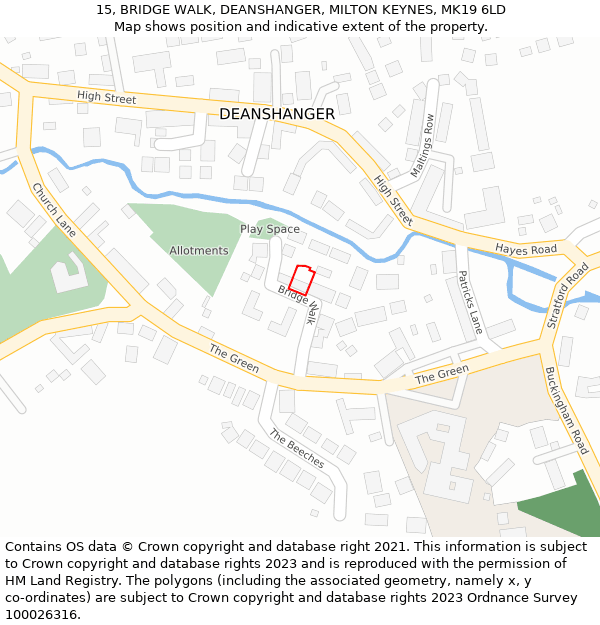 15, BRIDGE WALK, DEANSHANGER, MILTON KEYNES, MK19 6LD: Location map and indicative extent of plot