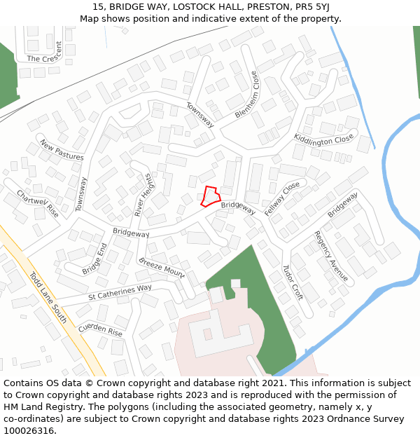 15, BRIDGE WAY, LOSTOCK HALL, PRESTON, PR5 5YJ: Location map and indicative extent of plot